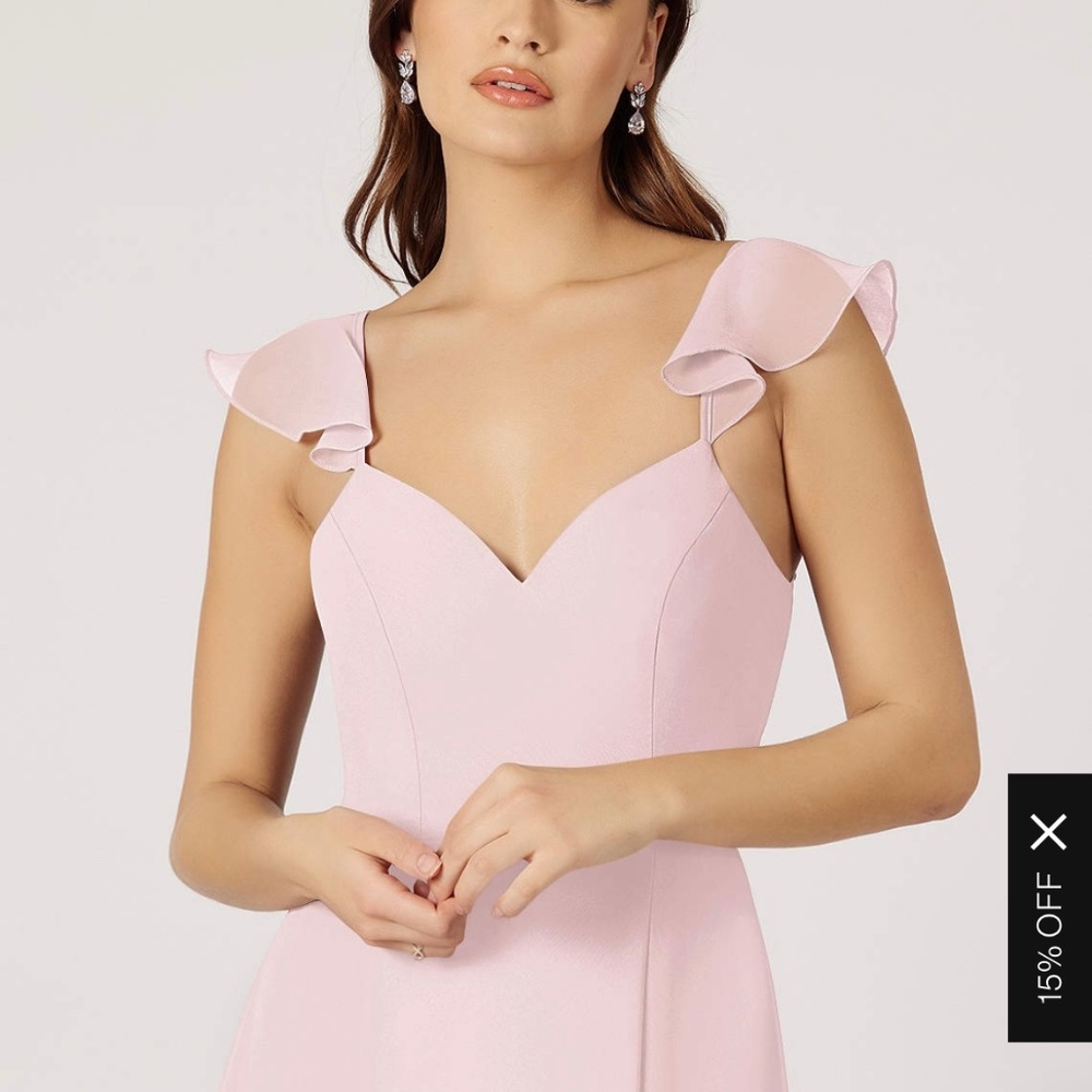 Azazie Everett A-Line V-Neck Ruched Chiffon Floor-Length Dress in Blushing Pink - Picture 4 of 7